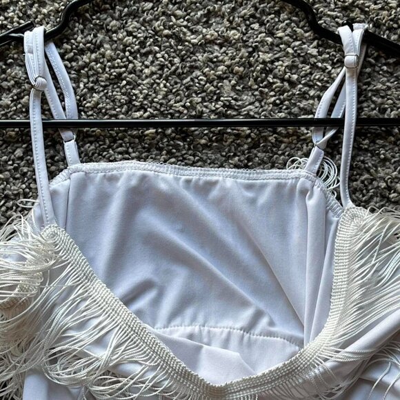 White Tassel Mini Dress Womens Medium Cowgirl Flowy Festival Western Dress - Picture 6 of 8
